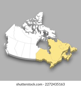 Eastern Canada region location within Canada 3d isometric map