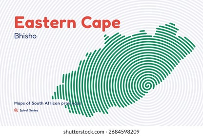 Mapa de padrão espiral da província de Eastern Cape com centro em Bhisho, África do Sul