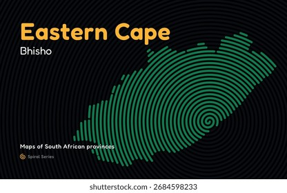 Mapa de padrão espiral da província de Eastern Cape com centro em Bhisho, África do Sul