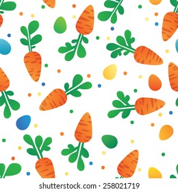 Eastern Carrot and Eggs Seamless Pattern. Carrots for Easter Bunny. Vector seamless texture with a lot of cartoon carrots