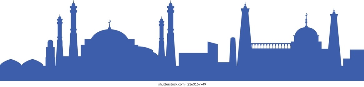 Eastern cityscape silhouette. Arabic arhitecture. Islamic culture panorama