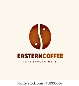 Eastern Coffee Abstract Vector Cafe Logo Template. Coffee Bean and Yin Yang Symbol Concept. Isolated.