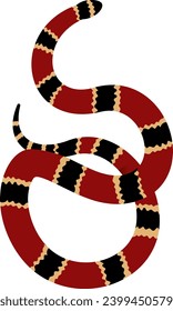 Eastern Coral Snake (Micrurus fulvius) coralillo flat vector illustration. Red black and yellow venomous reptile.