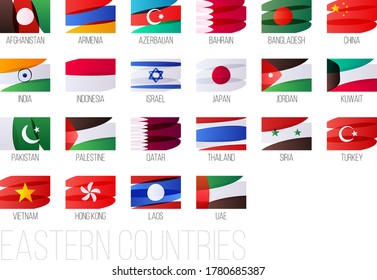 Eastern countries flags set. National symbols vector illustration.