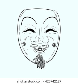 Eastern countries national symbol. religious mask. Mask Japanese gods. Japanese old man in the mask. theatrical mask. buskin and the sock. just line. sage mask