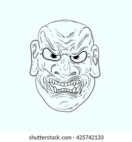 Eastern countries national symbol. religious mask. Mask Japanese gods.devil face. Japanese man in the mask. theatrical mask. buskin and the sock. anger demon mask. just line