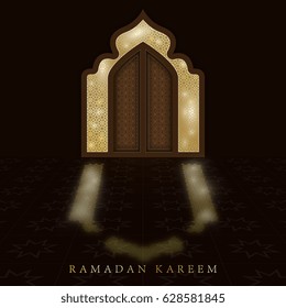 Eastern design of the door to the mosque. The perfect backdrop for greetings Ramadan Kareem. Vector illustration.