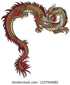 Eastern dragon . Tattoo style vector illustration isolated on white