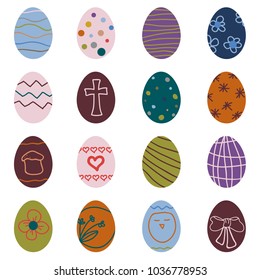 Eastern egg icons set in flat style. Vector illustration