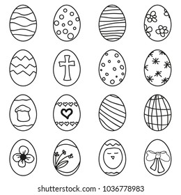 Eastern eggs set in outline style. Vector illustration