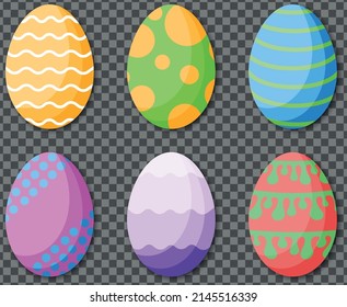 Eastern Eggs Set Vector Illustration.vEaster eggs set isolated on white background. Decorated colorful egg. Painted eggs for hunt. Vector design elements.