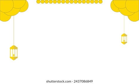 Eastern Eid Lantern Garland: Ornate Muslim Decor with Golden Lanterns, Stars, and Moon. Vector Illustration Set in Islamic Oriental Style