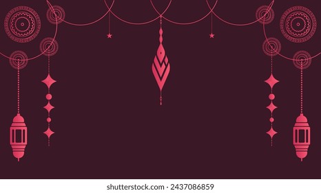Eastern Eid Lantern Garland: Ornate Muslim Decor with Golden Lanterns, Stars, and Moon. Vector Illustration Set in Islamic Oriental Style