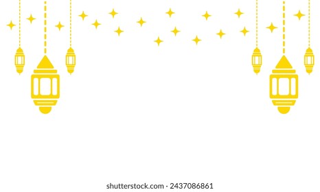 Eastern Eid Lantern Garland: Ornate Muslim Decor with Golden Lanterns, Stars, and Moon. Vector Illustration Set in Islamic Oriental Style