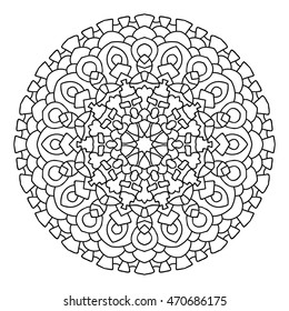 Eastern ethnic mandala. Round symmetrical pattern. Coloring book for adults.