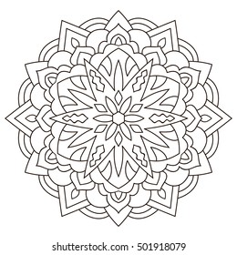Eastern ethnic mandala. Round symmetrical pattern. Coloring book for adults