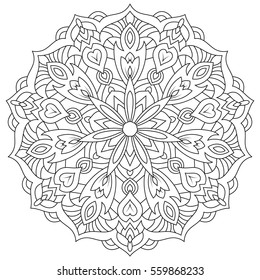 Eastern ethnic mandala. Round symmetrical pattern. Coloring book for adults