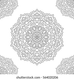 Eastern ethnic mandala. Round symmetrical ornament. Coloring page for adults