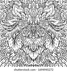 Eastern ethnic motif, traditional indian henna ornament. Seamless pattern, background in black and white colors. Outline vector illustration.