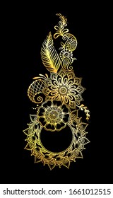 Eastern ethnic style compositions, mehendi, traditional indian white henna floral ornament. Element for design. Vector illustration.