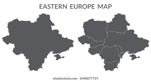 Mapa del país de Europa Oriental. Mapa de Europa Oriental en color gris establecido