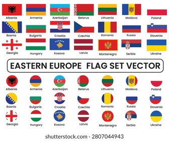 Eastern Europe Flags Collection Vector Set Rectangle and Circle Country Flag Icons Pack.