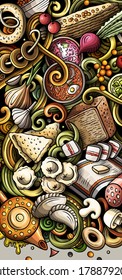 Eastern Europe food hand drawn doodle banner. Cartoon detailed flyer. Slavic cuisine identity with objects and symbols. Color vector design elements background