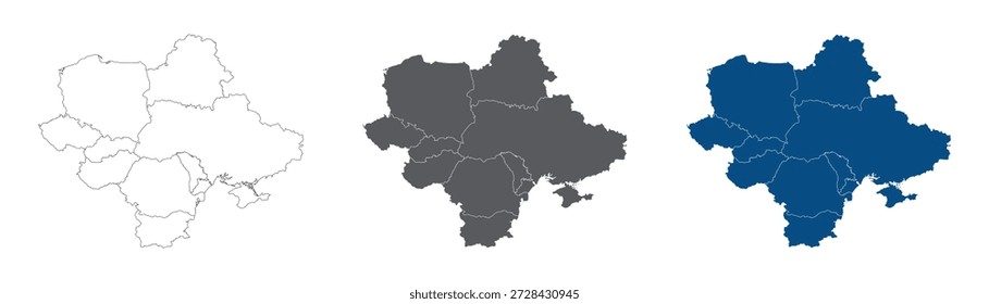 Eastern Europe Line Map Set with White Blue and Grey Color Variations. Eastern Europe country plain Map.