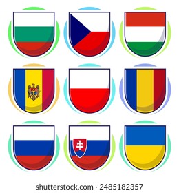 Eastern European Countries flags design vector element, travel symbols, landmark symbols, geography and map element