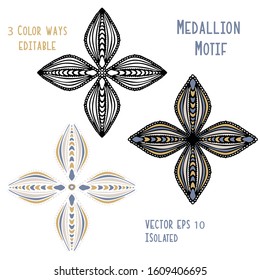 Eastern floral ogee motif vector clipart isolated . Hand drawn ethnic doodle style persian or slavic flower foulard medallion. Trendy boho fashion icon set. Ornamental line art decor folk art style.