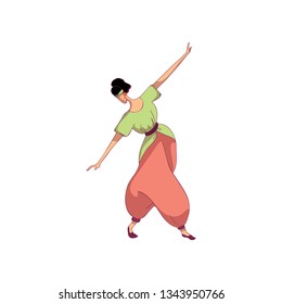 Eastern folk dance. Professional dancer on white background.