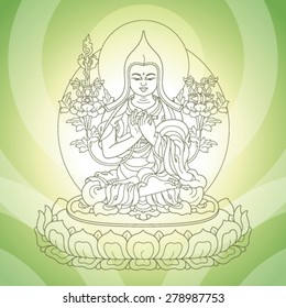 Eastern god sitting in the lotus on green background