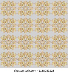 Eastern gold on a gray background. Islamic card background. Vector seamless elements for design. Golden grid in oriental style.