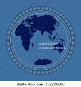 Eastern hemisphere map on a jeans texture background