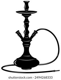 Eastern hookah black silhouette icon shisha, nargile, hubbly bubbly, Arabic element for Islamic holidays Ramadan, Eid Al-Adha, Eid Mubarak. Isolated vector illustration.