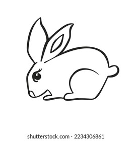 Eastern horoscope symbol easter bunny, rabbit line and vector illustration