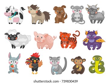 Eastern horoscope. Vector illustration with animals - symbols of the year