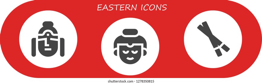  eastern icon set. 3 filled eastern icons. Simple modern icons about  - Buddha, Chopsticks