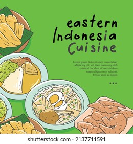 Eastern indonesia cuisine hand drawn illustration vector. Indonesian food set collection for background