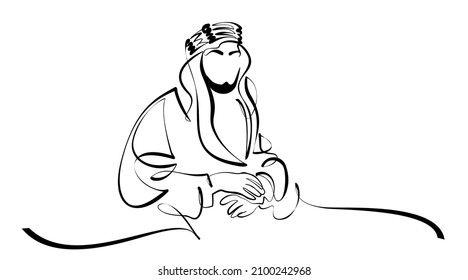 Eastern male arab man in national costume kandura. Continuous one line drawing. Vector illustration