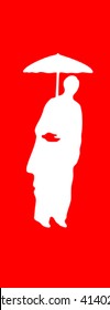Eastern man with umbrella and a hidden image of a man's face