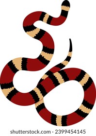 Eastern Milk Snake flat vector illustration. non-venomous serpent in striking red, white, and black colors, reminiscent of the coral snake. 