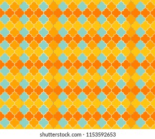 Eastern Mosque Window Vector Seamless Pattern. Ramadan mubarak muslim background. Traditional ramadan mosque pattern in gold grid borders. Islamic window grid design of lantern shapes tiles.