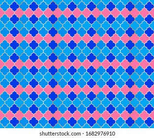 Eastern Mosque Window Vector Seamless Pattern. Ramadan mubarak muslim background. Traditional ramadan mosque pattern in gold grid borders. Trendy islamic window grid design of lantern shapes tiles.