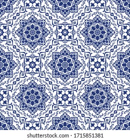 Eastern motif seamless pattern, italian tile background, Moroccan ornamnet, vector design element