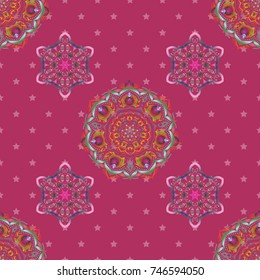 Eastern motley Islamic card background. Pink, green and yellow grid in oriental style. Vector seamless elements for design.