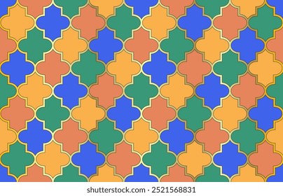 Eastern Mubarak Mosaic. Moroccan Seamless Pattern. Mosque Window Pattern. 1001 Night Arabesque. Traditional Muslim Lantern Ornament. Ramadan Kareem Elegant Motif. Noble Moroccan Seamless Pattern.