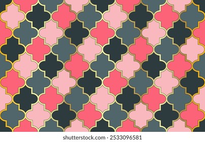 Eastern Mubarak Mosaic. Moroccan Seamless Pattern. Ramadan Kareem Noble Motif. Mosque Window Pattern. 1001 Night Arabesque. Elegant Moroccan Seamless Pattern. Traditional Muslim Lantern Ornament.