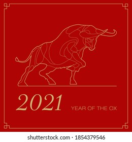 Eastern New Year 2021 year of the bull, red and gold symbol.