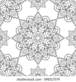 Eastern ornament of mandalas. Filigree black-and-white pattern. Vector background. The pattern for embroidery, carpet, shawl.
